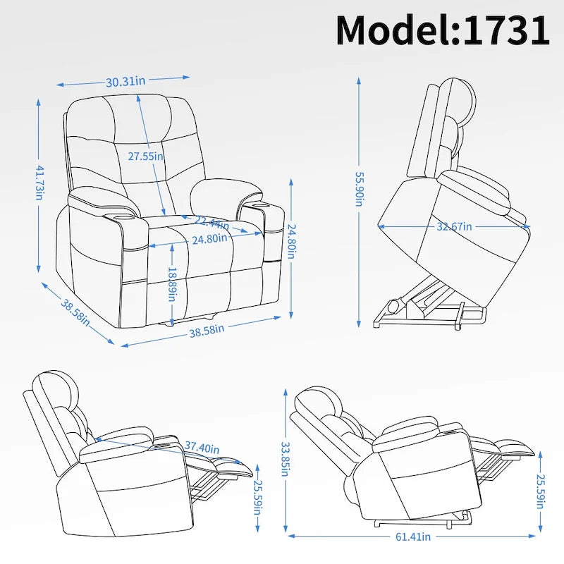 Okin motor Up to 350 LBS Chenille Power Lift Recliner Chair, Heavy Duty Motion Mechanism with 8-Point Vibration Massage and Lumb