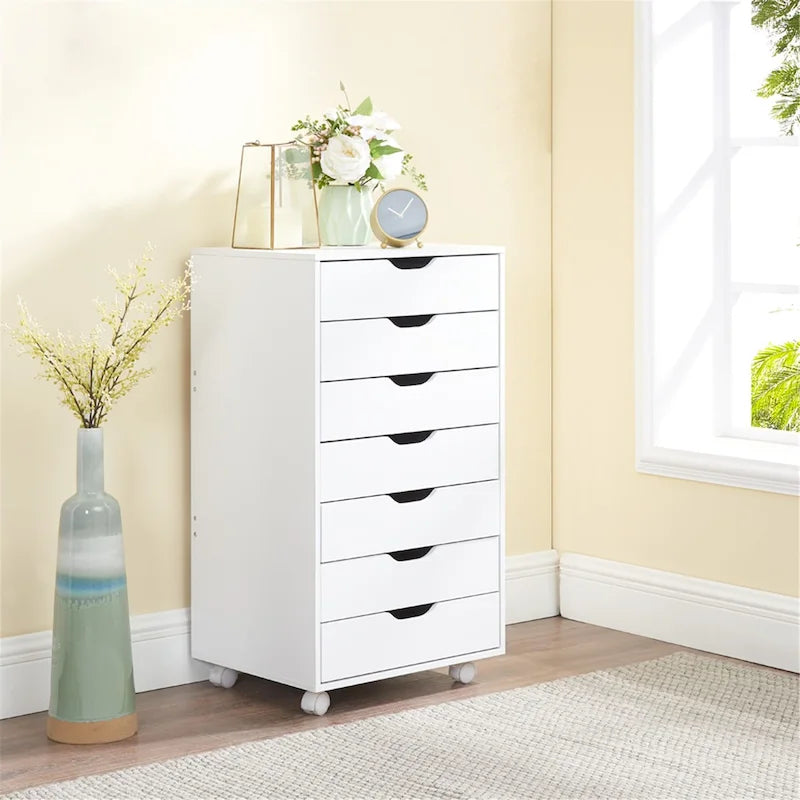 Meuble de rangement à 7 tiroirs en bois pour le bureau à domicile, classeur mobile, meuble de rangement mobile, tiroir de classement