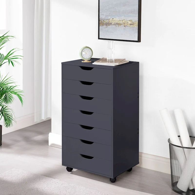 Meuble de rangement à 7 tiroirs en bois pour le bureau à domicile, classeur mobile, meuble de rangement mobile, tiroir de classement