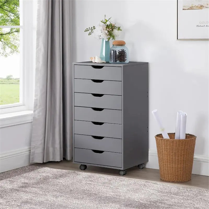 Meuble de rangement à 7 tiroirs en bois pour le bureau à domicile, classeur mobile, meuble de rangement mobile, tiroir de classement