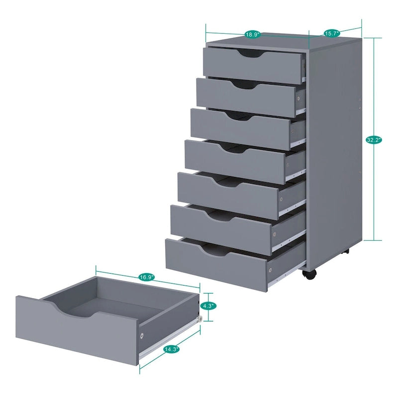 Meuble de rangement à 7 tiroirs en bois pour le bureau à domicile, classeur mobile, meuble de rangement mobile, tiroir de classement