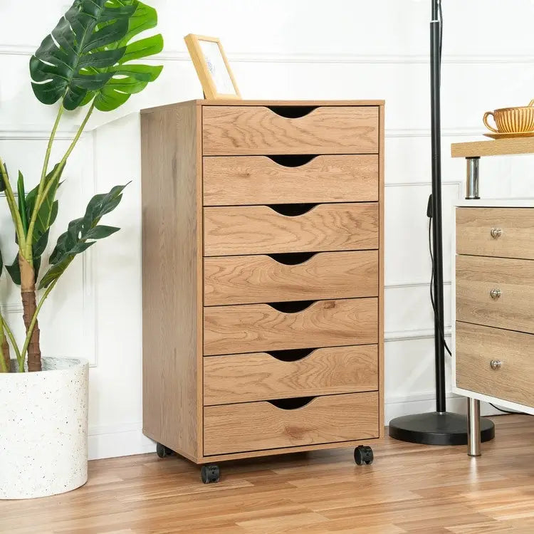 Meuble de rangement à 7 tiroirs en bois pour le bureau à domicile, classeur mobile, meuble de rangement mobile, tiroir de classement