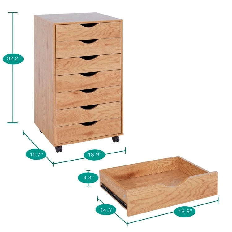 Meuble de rangement à 7 tiroirs en bois pour le bureau à domicile, classeur mobile, meuble de rangement mobile, tiroir de classement