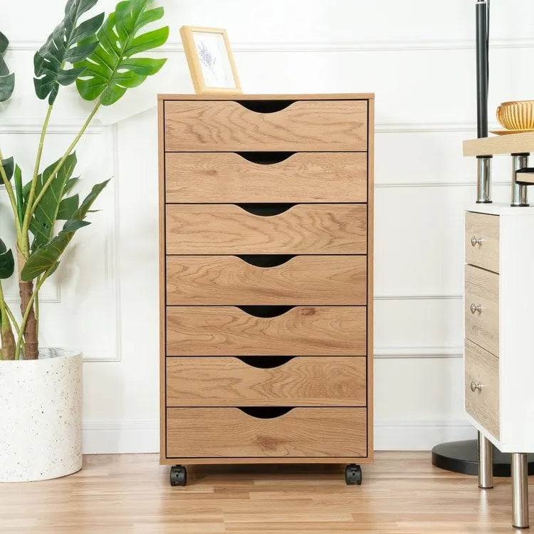 Meuble de rangement à 7 tiroirs en bois pour le bureau à domicile, classeur mobile, meuble de rangement mobile, tiroir de classement