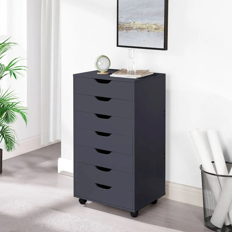 Meuble de rangement à 7 tiroirs en bois pour le bureau à domicile, classeur mobile, meuble de rangement mobile, tiroir de classement
