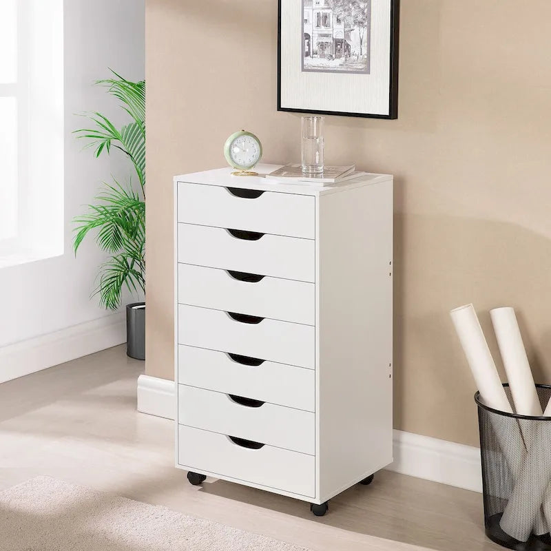 Meuble de rangement à 7 tiroirs en bois pour le bureau à domicile, classeur mobile, meuble de rangement mobile, tiroir de classement