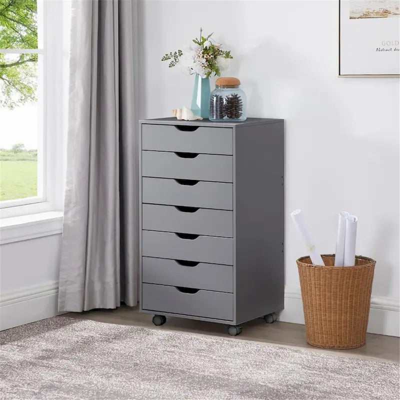 Meuble de rangement à 7 tiroirs en bois pour le bureau à domicile, classeur mobile, meuble de rangement mobile, tiroir de classement