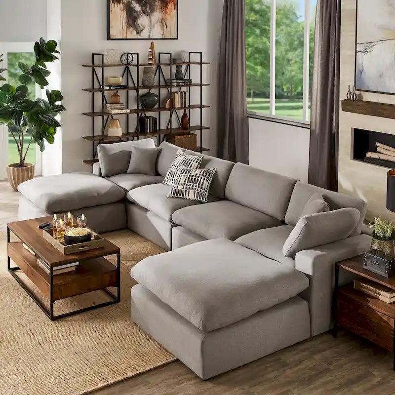 Anka Grey Linen Down Fill U-shaped Sectional Sofa by iNSPIRE Q Modern