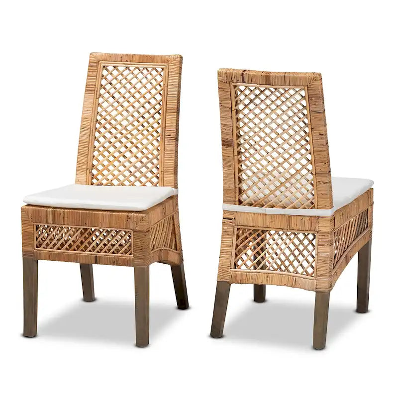Argos Modern Bohemian Natural Brown Rattan 2-Piece Dining Chair Set