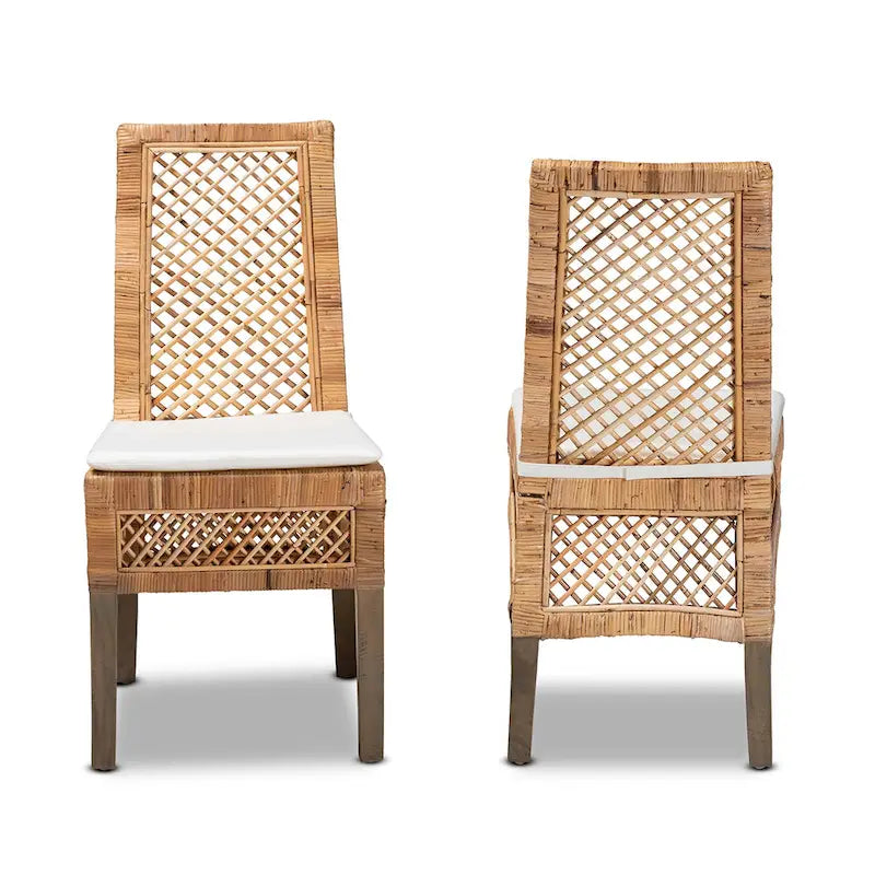 Argos Modern Bohemian Natural Brown Rattan 2-Piece Dining Chair Set