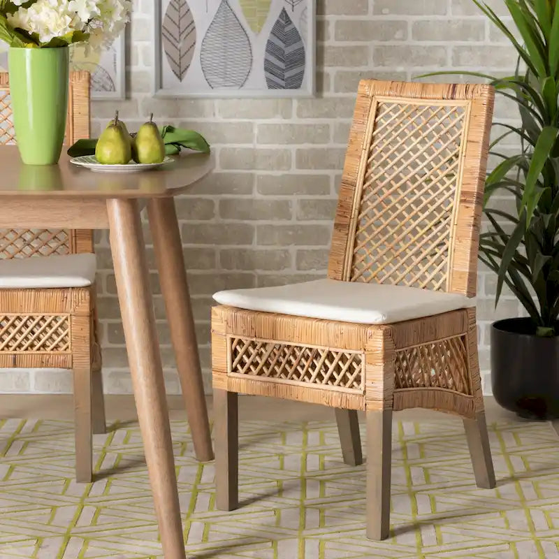 Argos Modern Bohemian Natural Brown Rattan 2-Piece Dining Chair Set