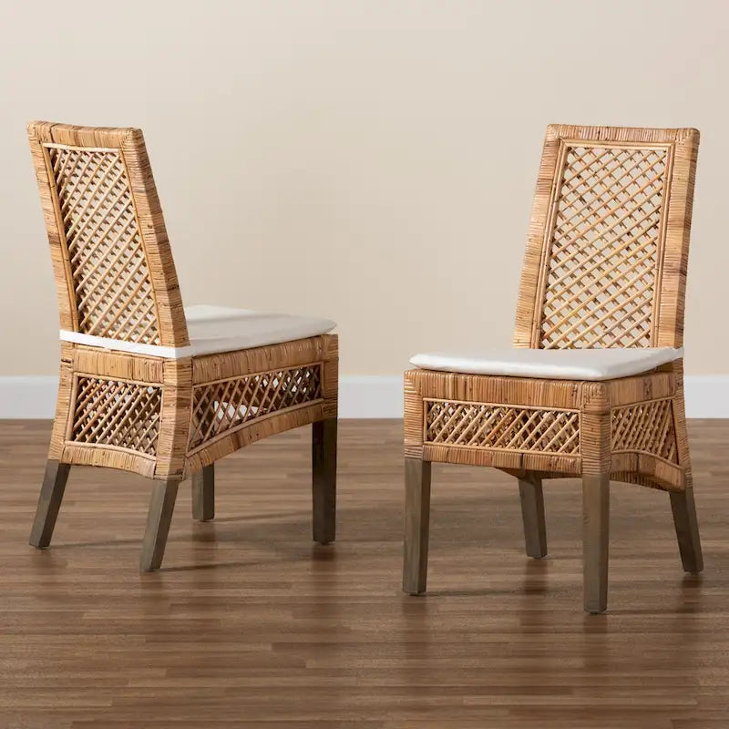 Argos Modern Bohemian Natural Brown Rattan 2-Piece Dining Chair Set