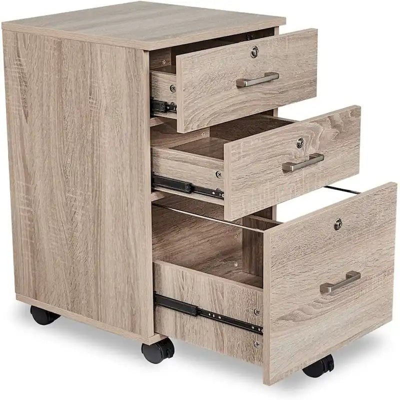 Meuble de classement roulant en bois à 3 tiroirs avec serrure