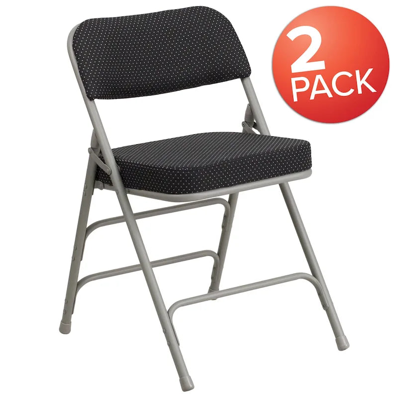 2 Pack Curved Triple Braced & Hinged Fabric Upholstered Metal Folding Chair