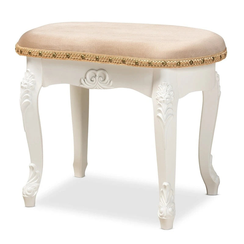 Gabrielle Traditional French Country Upholstered Vanity Ottoman