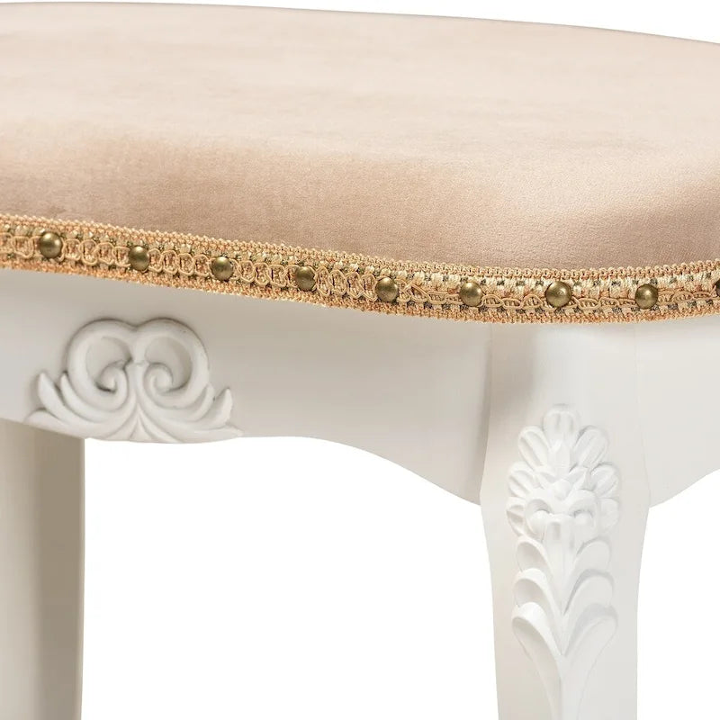 Gabrielle Traditional French Country Upholstered Vanity Ottoman