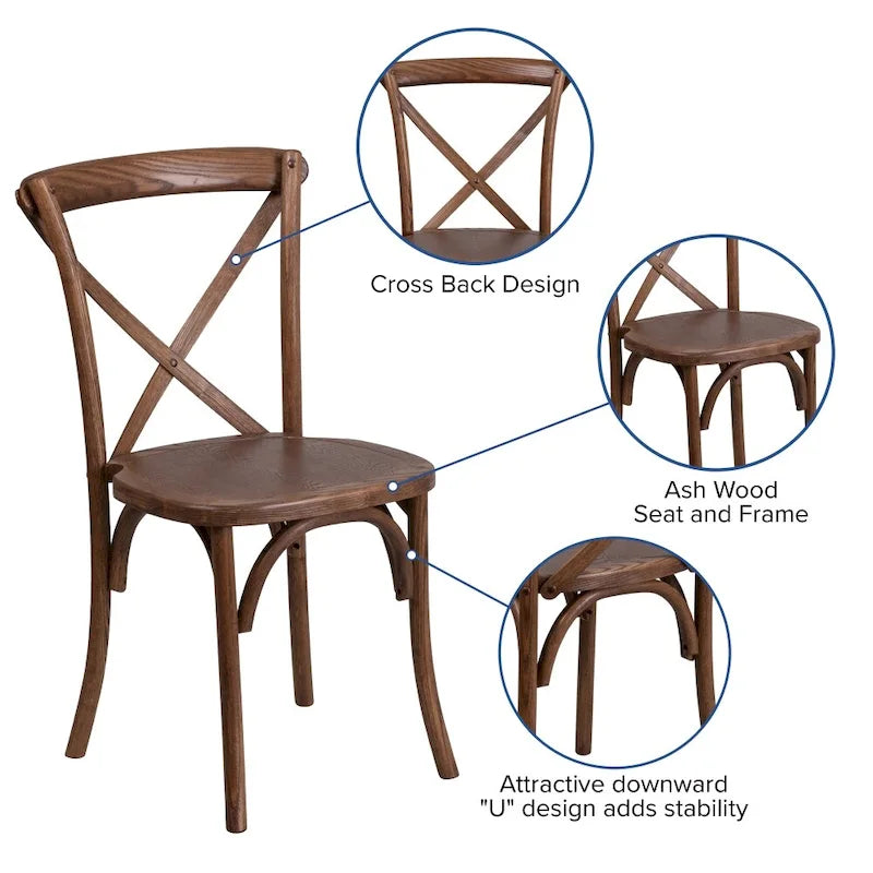 8' x 40 Rustic Folding Farm Table Set with 8 Cross Back Chairs and Cushions