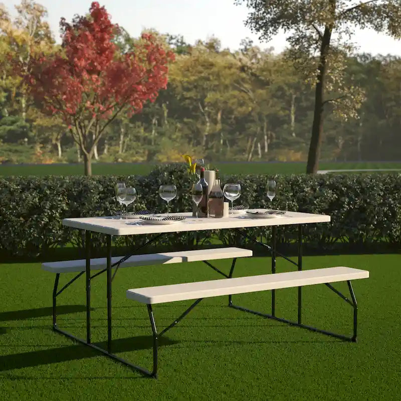 All-In-One Folding Picnic Table and Bench Set - Adult Size, Wood Grain