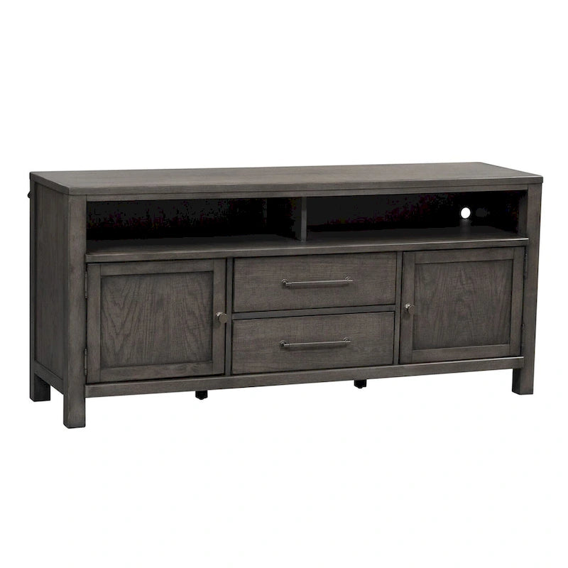 Modern Farmhouse Dusty Charcoal Distressed 66 Inch Entertainment Console