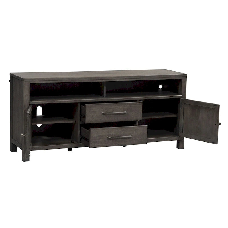 Modern Farmhouse Dusty Charcoal Distressed 66 Inch Entertainment Console