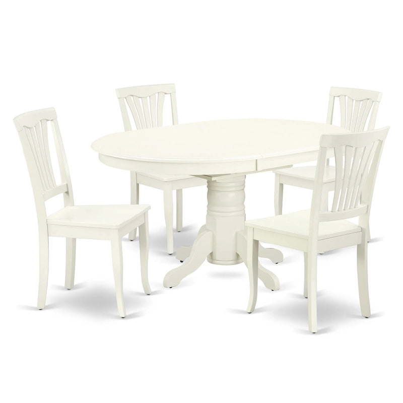 East West Furniture Dining Room Furniture Set- an Oval Kitchen Table and Wooden Seat Dining Chairs, Linen White(Pieces Option)