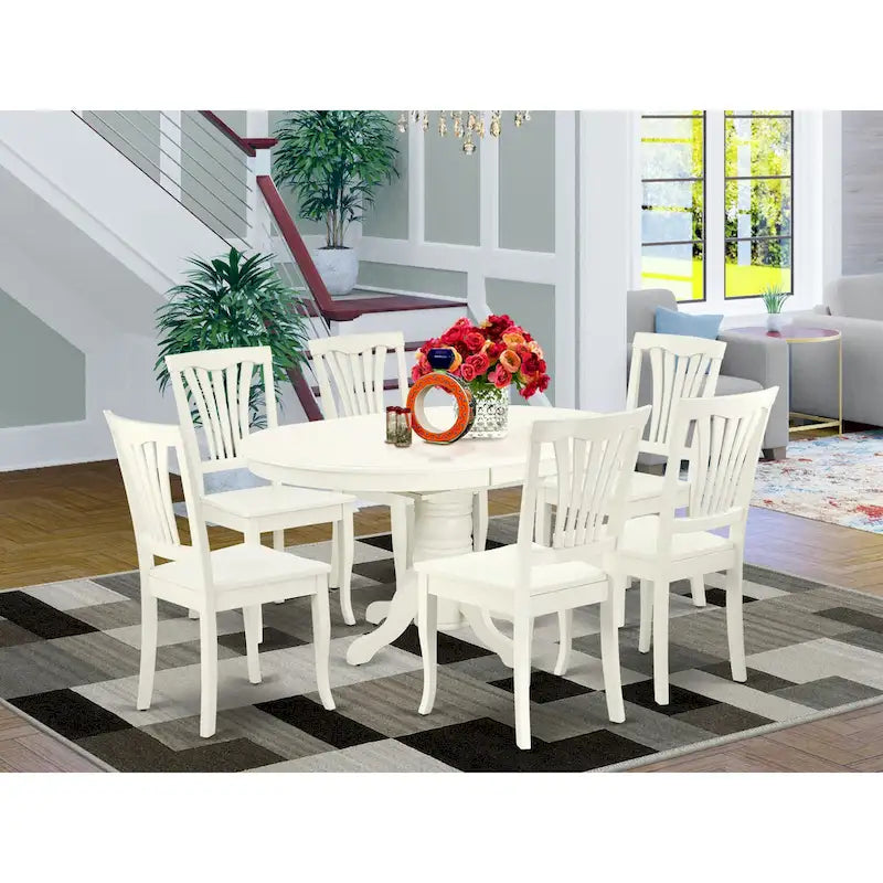 East West Furniture Dining Room Furniture Set- an Oval Kitchen Table and Wooden Seat Dining Chairs, Linen White(Pieces Option)