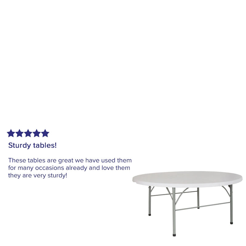 6-Foot Round Bi-Fold Plastic Event Folding Table with Handle