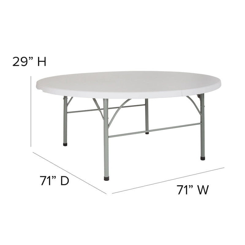 6-Foot Round Bi-Fold Plastic Event Folding Table with Handle