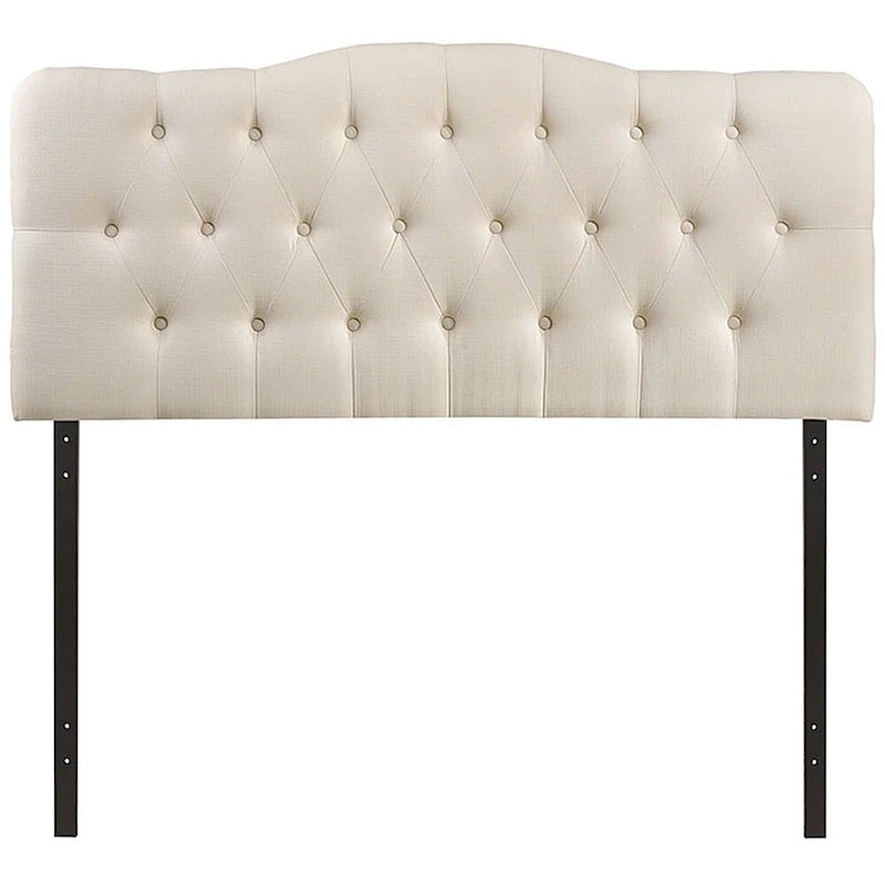 Kenmore Ivory Fabric Upholstered Tufted King Size Headboard