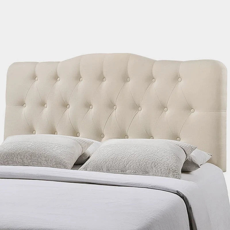 Kenmore Ivory Fabric Upholstered Tufted King Size Headboard