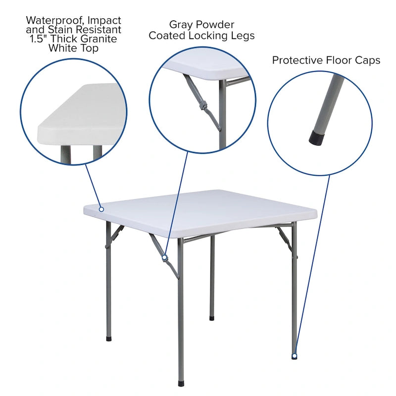 2.81-Foot Square Plastic Folding Table - Card Table/Game Table