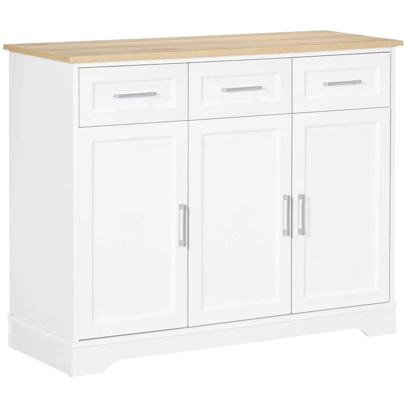Bahut de cuisine moderne avec rangements polyvalents, 3 tiroirs, placards et étagère réglable