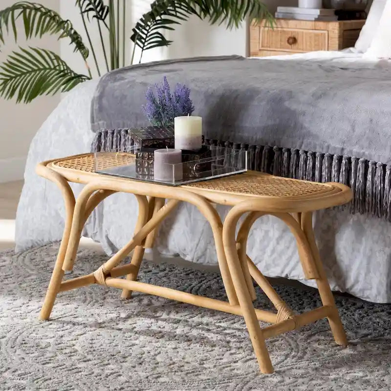Septa Modern Bohemian Natural Brown Rattan Accent Bench