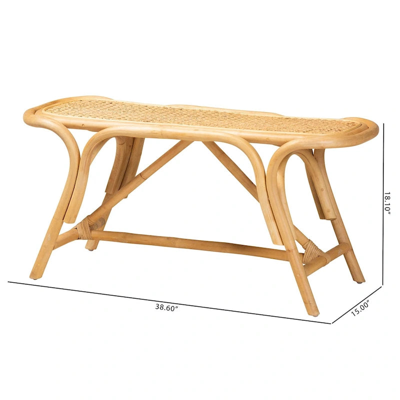 Septa Modern Bohemian Natural Brown Rattan Accent Bench