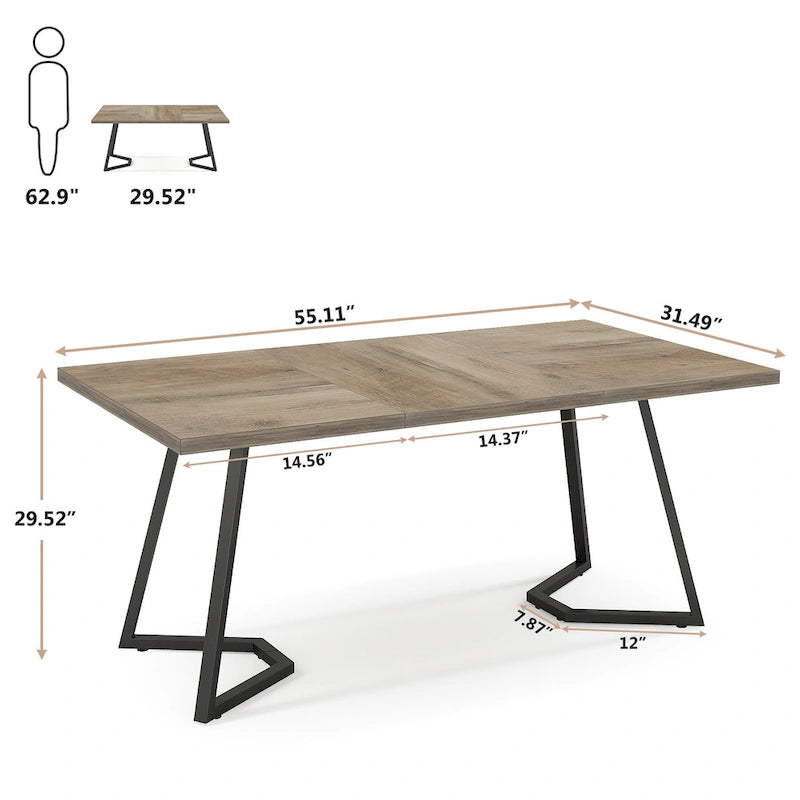 Modern Dining Dinner Table, 55 Inches Dining Room Table for 4-6 People