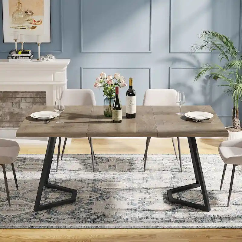 Modern Dining Dinner Table, 55 Inches Dining Room Table for 4-6 People