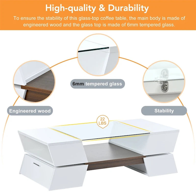 Merax Geometric Style Cocktail Table with Great Storage Capacity