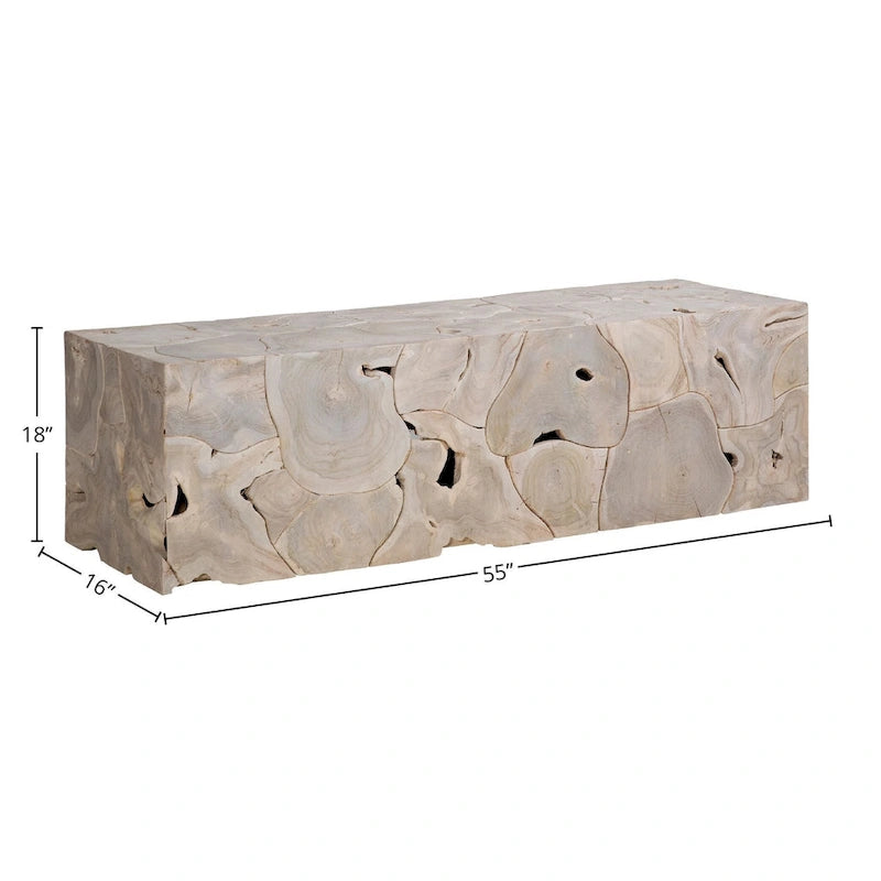 Scarlett 55-inch Rectangular Bleached Teak Root Solid Bench