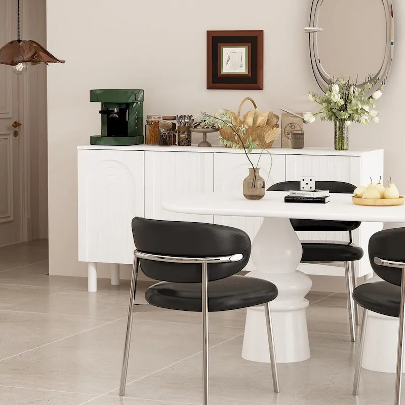 Buffet en MDF blanc avec étagères, meuble de cuisine, bahut, crédence et table d'appoint