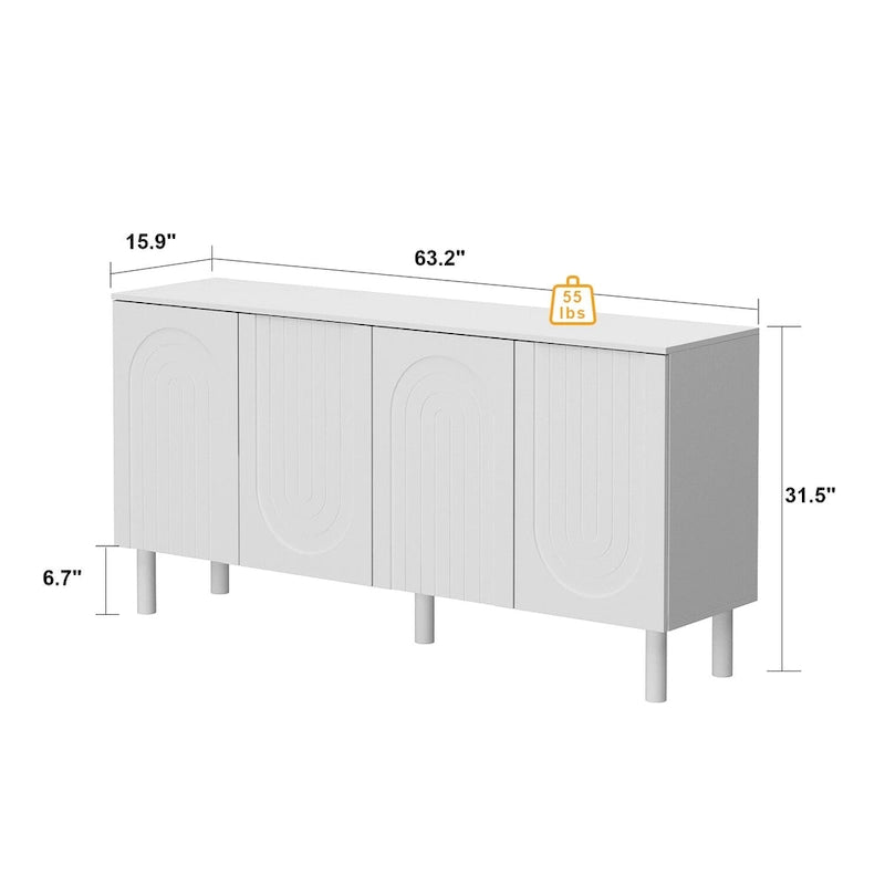 Buffet en MDF blanc avec étagères, meuble de cuisine, bahut, crédence et table d'appoint