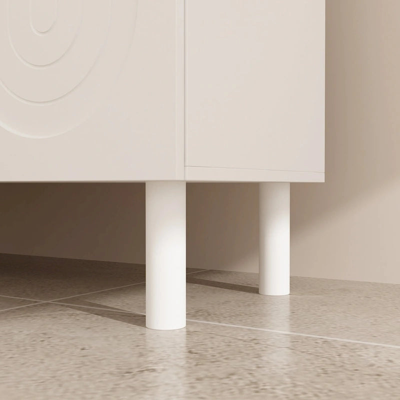 Buffet en MDF blanc avec étagères, meuble de cuisine, bahut, crédence et table d'appoint
