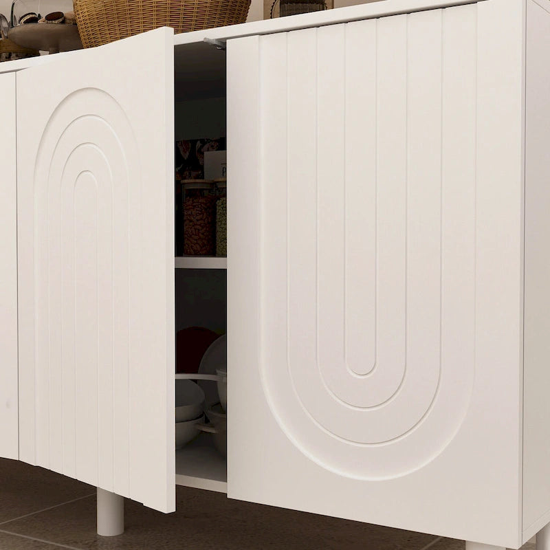 Buffet en MDF blanc avec étagères, meuble de cuisine, bahut, crédence et table d'appoint