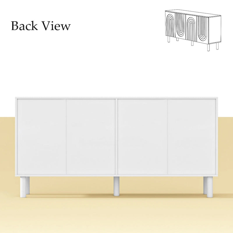Buffet en MDF blanc avec étagères, meuble de cuisine, bahut, crédence et table d'appoint