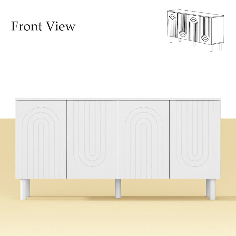 Buffet en MDF blanc avec étagères, meuble de cuisine, bahut, crédence et table d'appoint