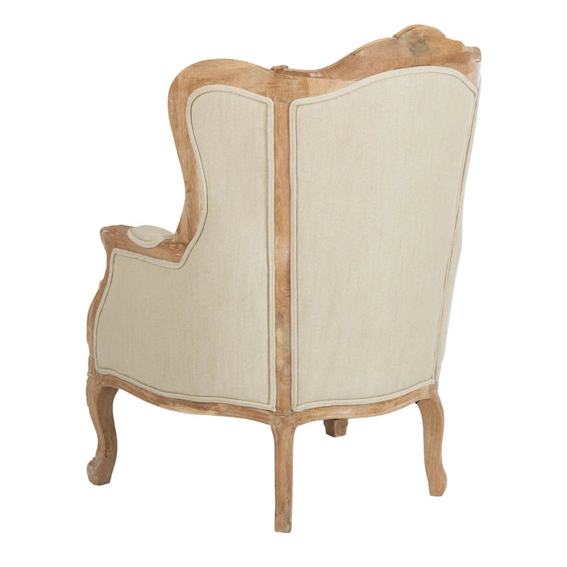 SAFAVIEH Couture Kali Oak Natural Linen Wing Chair - 34Wx34Dx40H