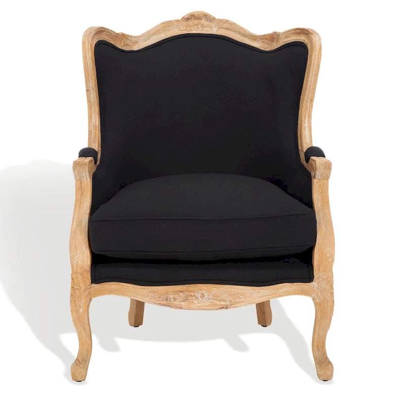 SAFAVIEH Couture Kali Oak Natural Linen Wing Chair - 34Wx34Dx40H