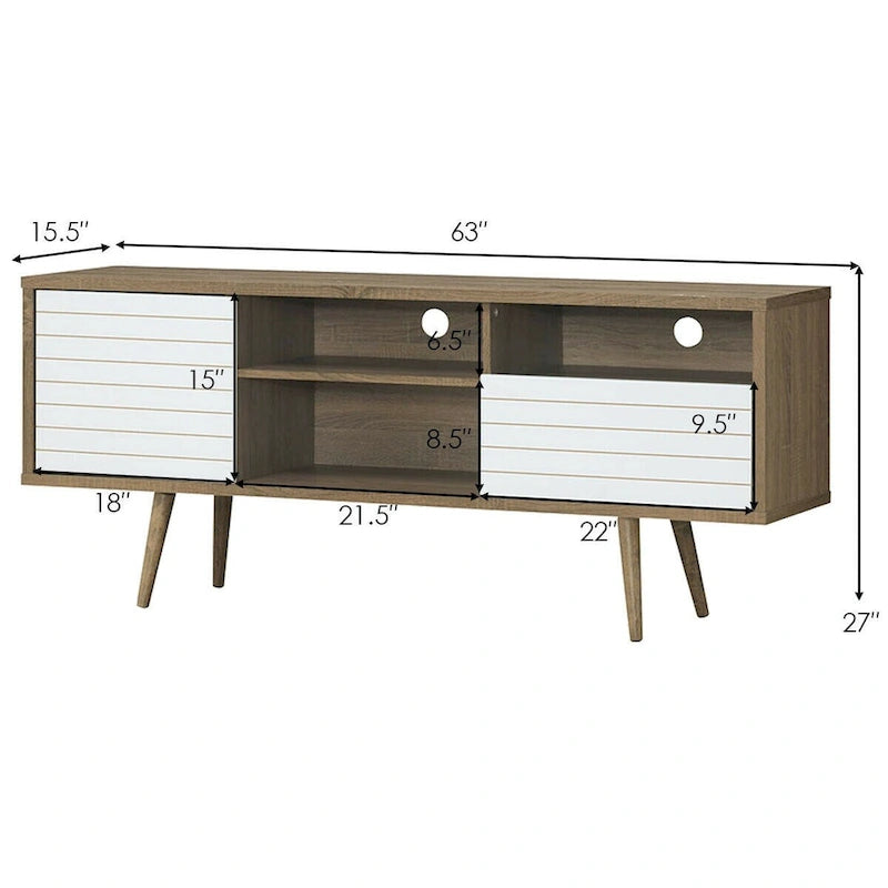 Gymax Modern TV Stand/Console Cabinet 3 Shelves Storage Drawer Splayed - See Details