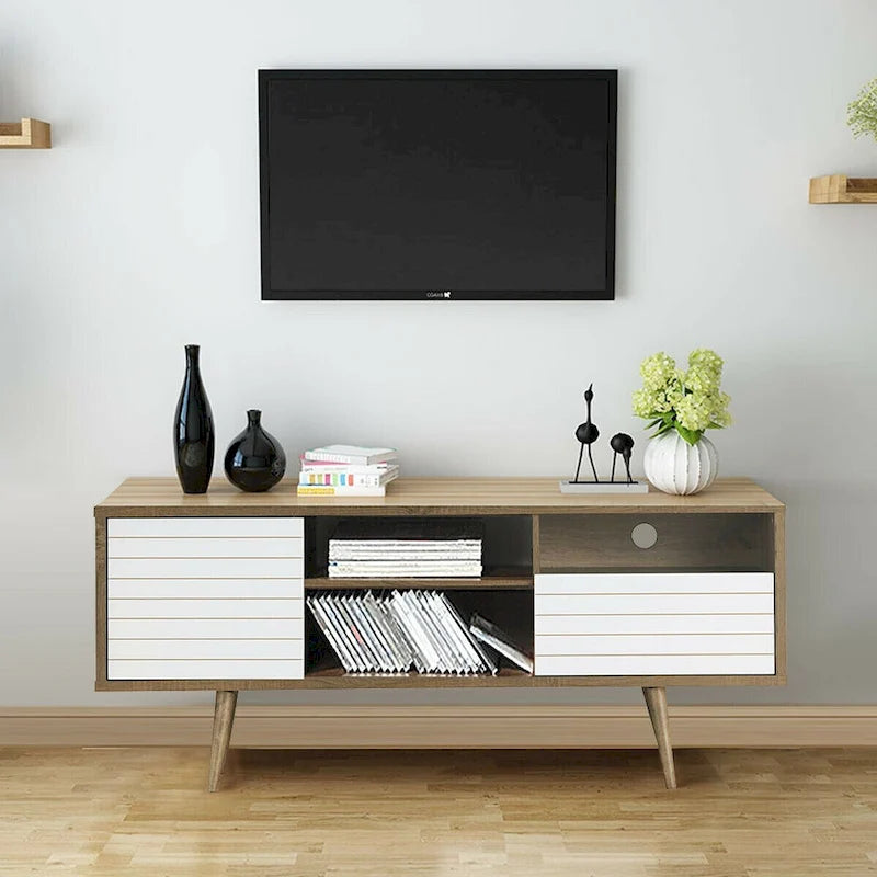Gymax Modern TV Stand/Console Cabinet 3 Shelves Storage Drawer Splayed - See Details