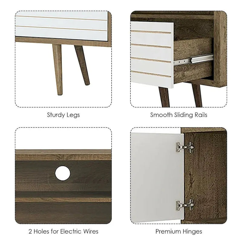 Gymax Modern TV Stand/Console Cabinet 3 Shelves Storage Drawer Splayed - See Details