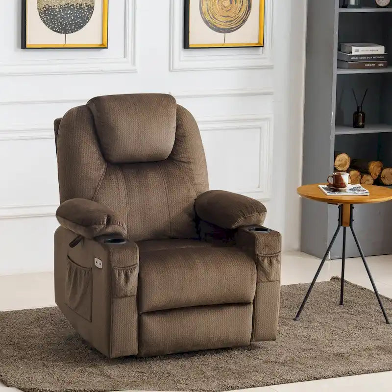 MCombo Large Power Lift Recliner Chair with Massage, Cup Holders, Extended Footrest, Fabric 7516